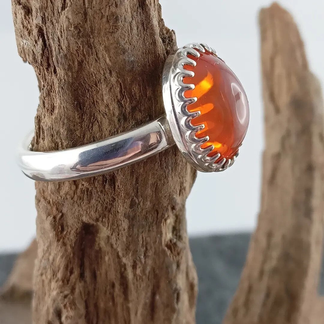 Silver ring with Mexican fire opal