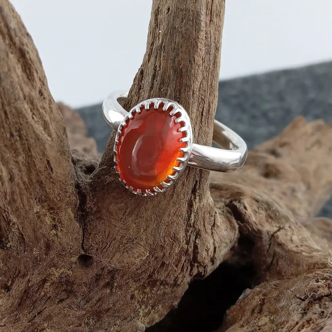 Silver ring with Mexican fire opal