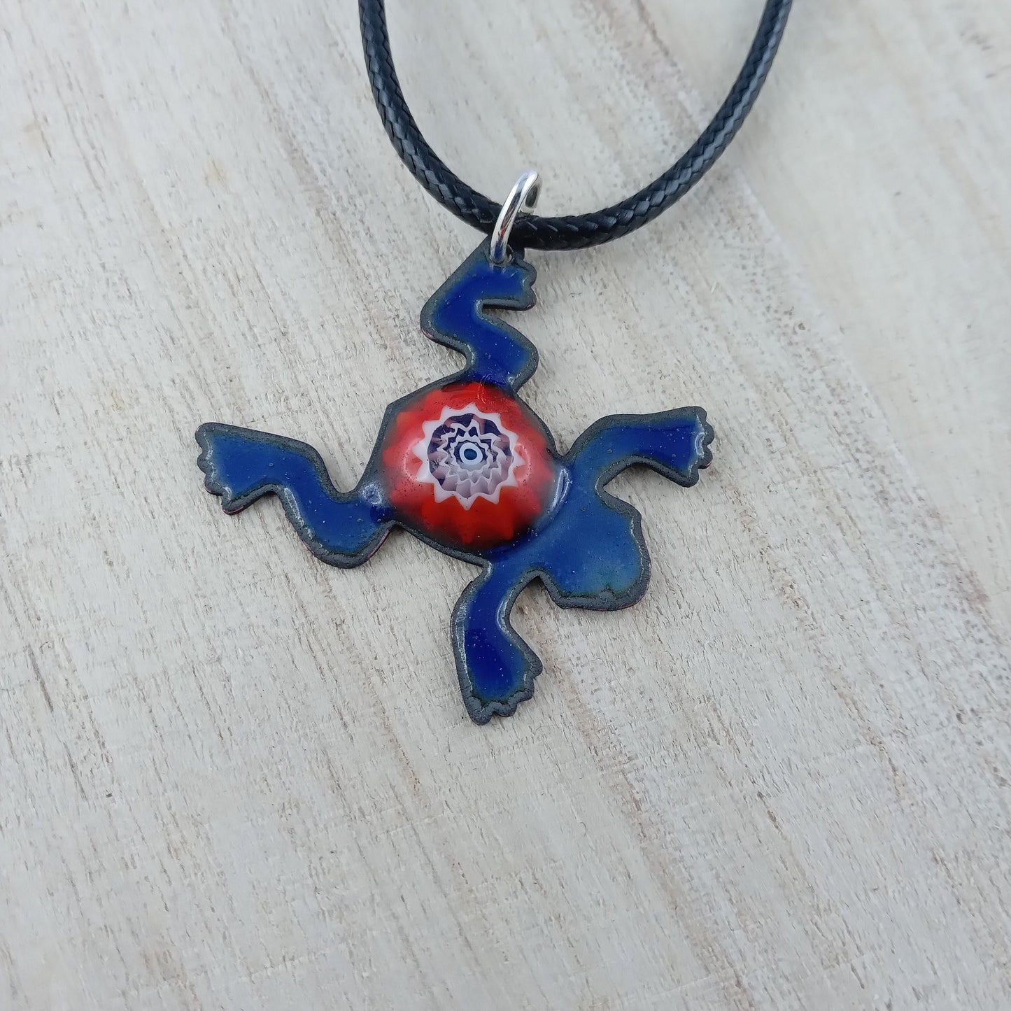 Pendant with enamel, frog pendant with chain