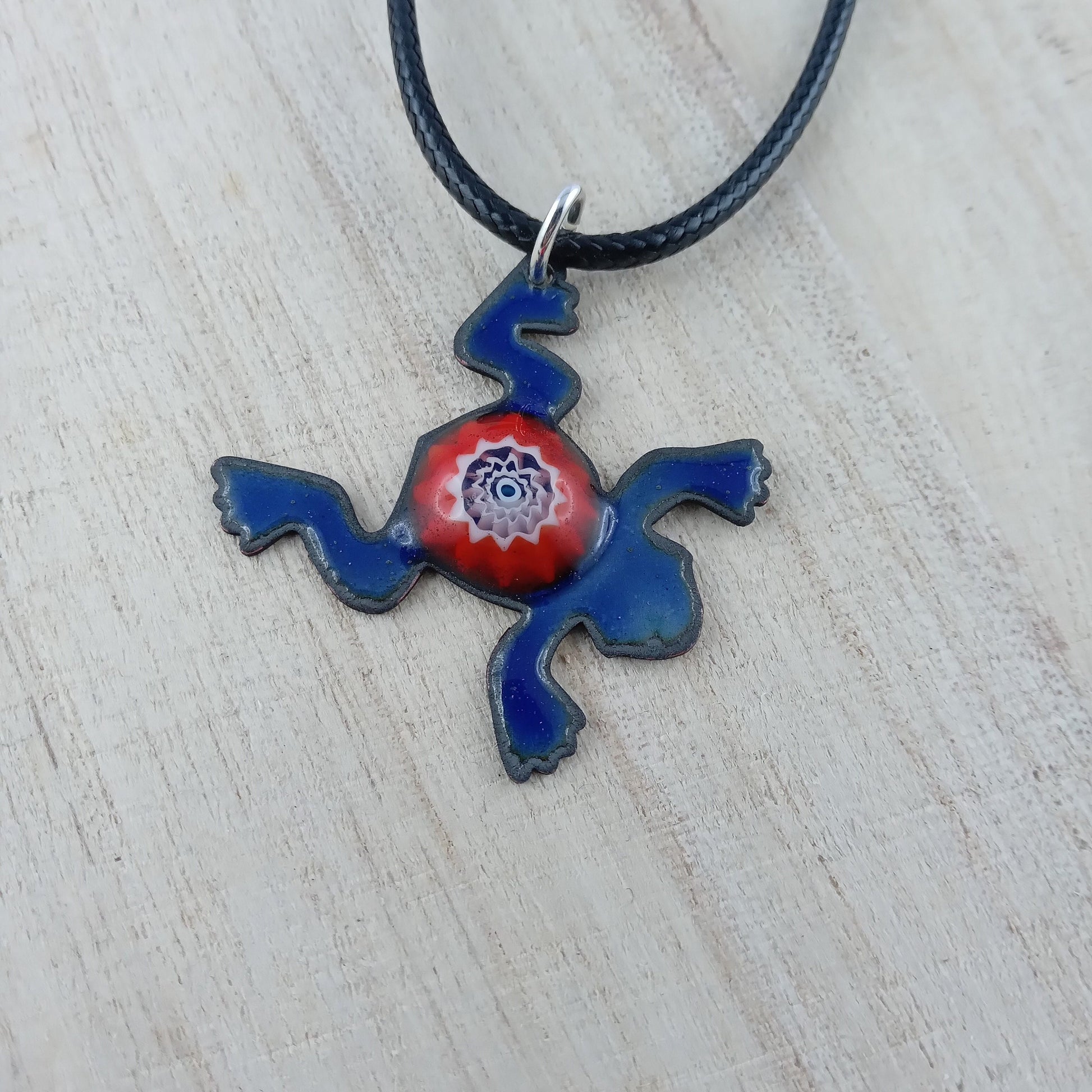 Pendant with enamel, frog pendant with chain