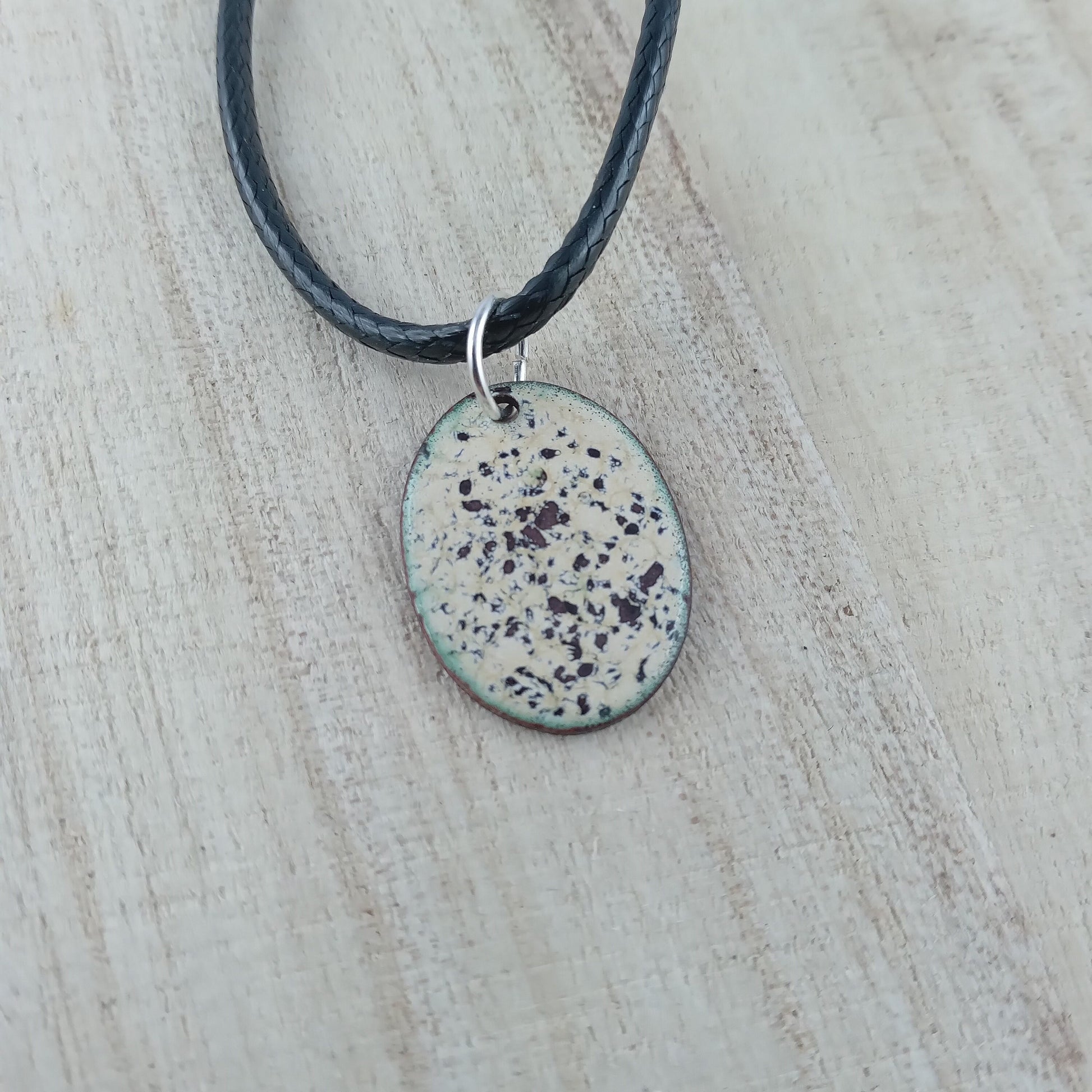 Pendant with enamel, oval pendant with chain