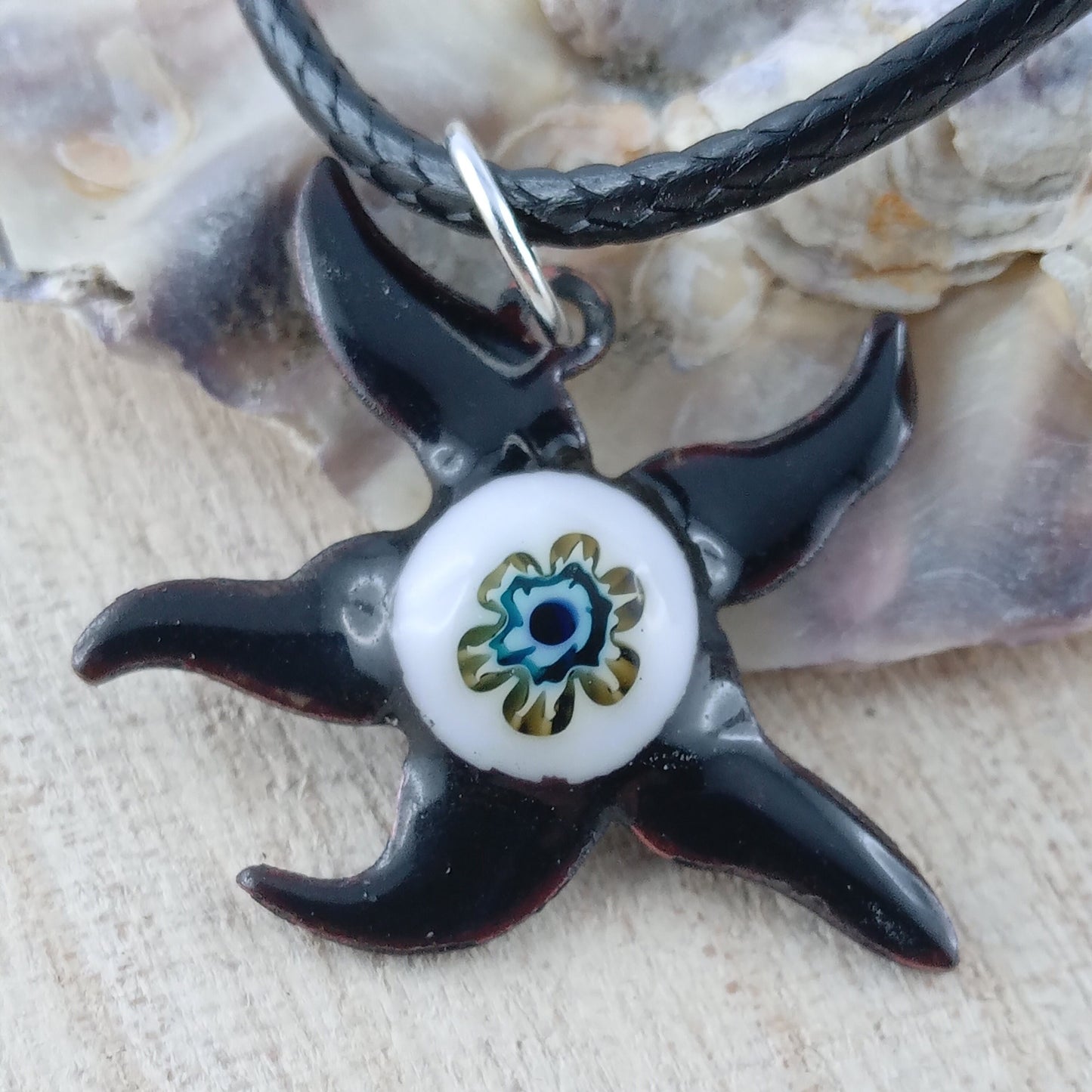 Pendant with enamel, starfish pendant with chain