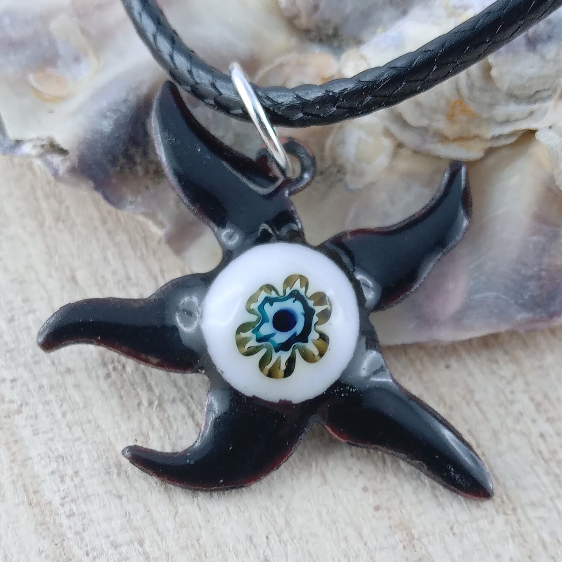 Pendant with enamel, starfish pendant with chain