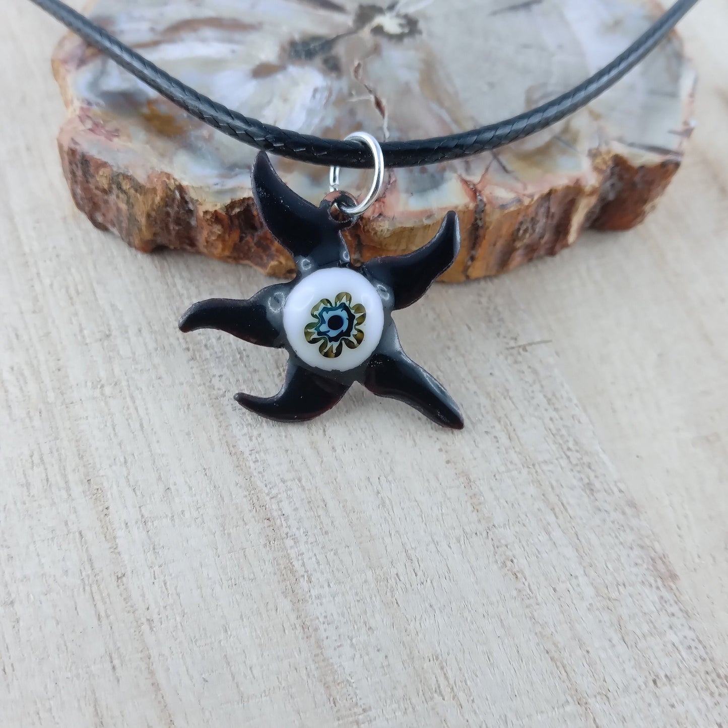 Pendant with enamel, starfish pendant with chain
