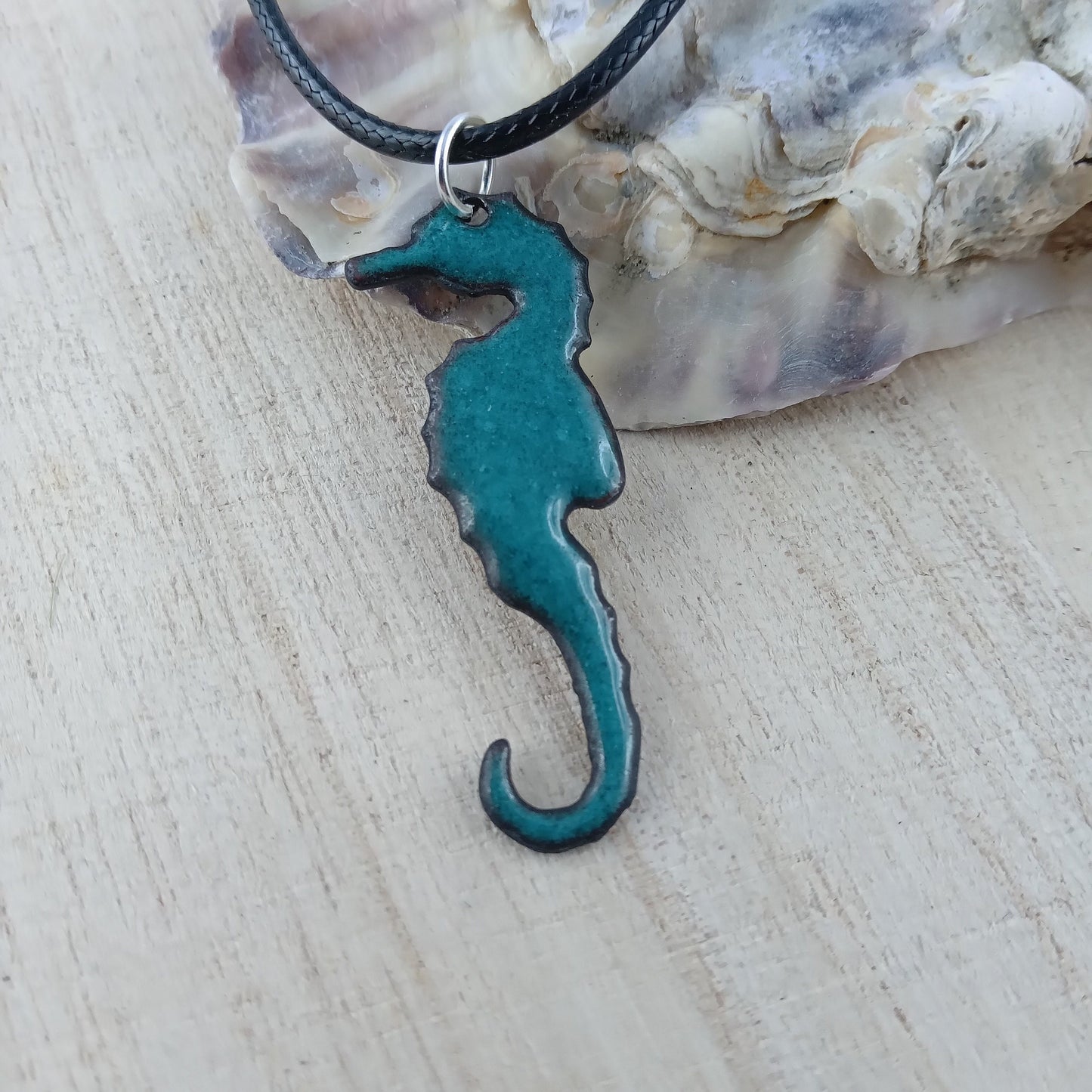 Pendant with enamel, seahorse pendant with chain