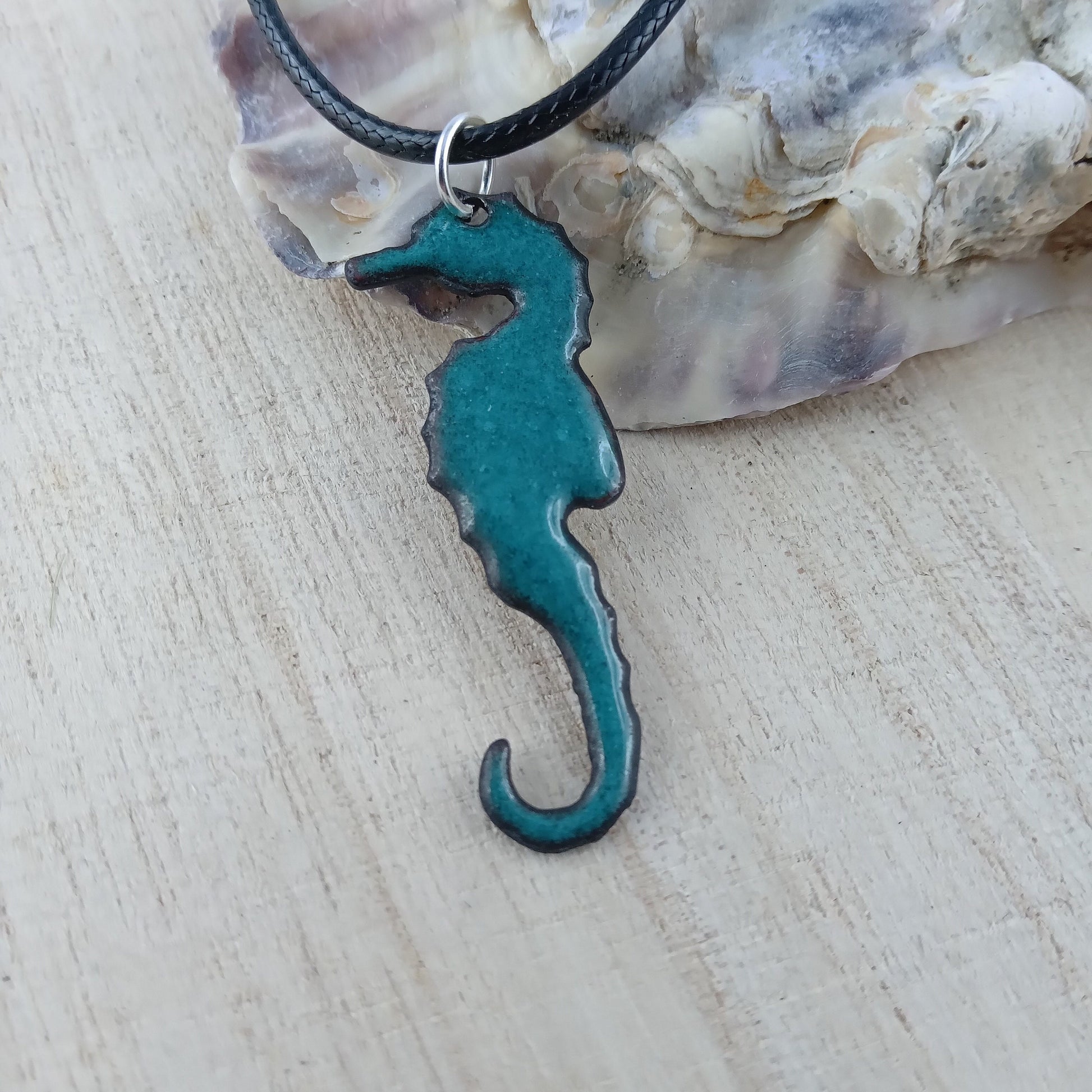 Pendant with enamel, seahorse pendant with chain