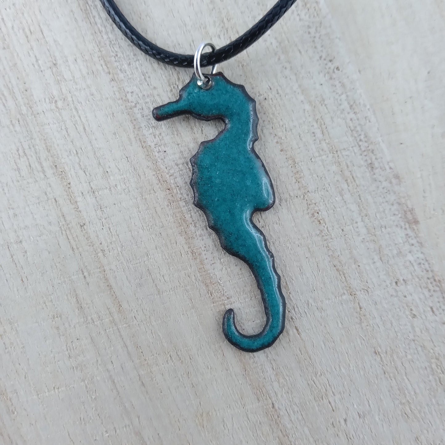Pendant with enamel, seahorse pendant with chain