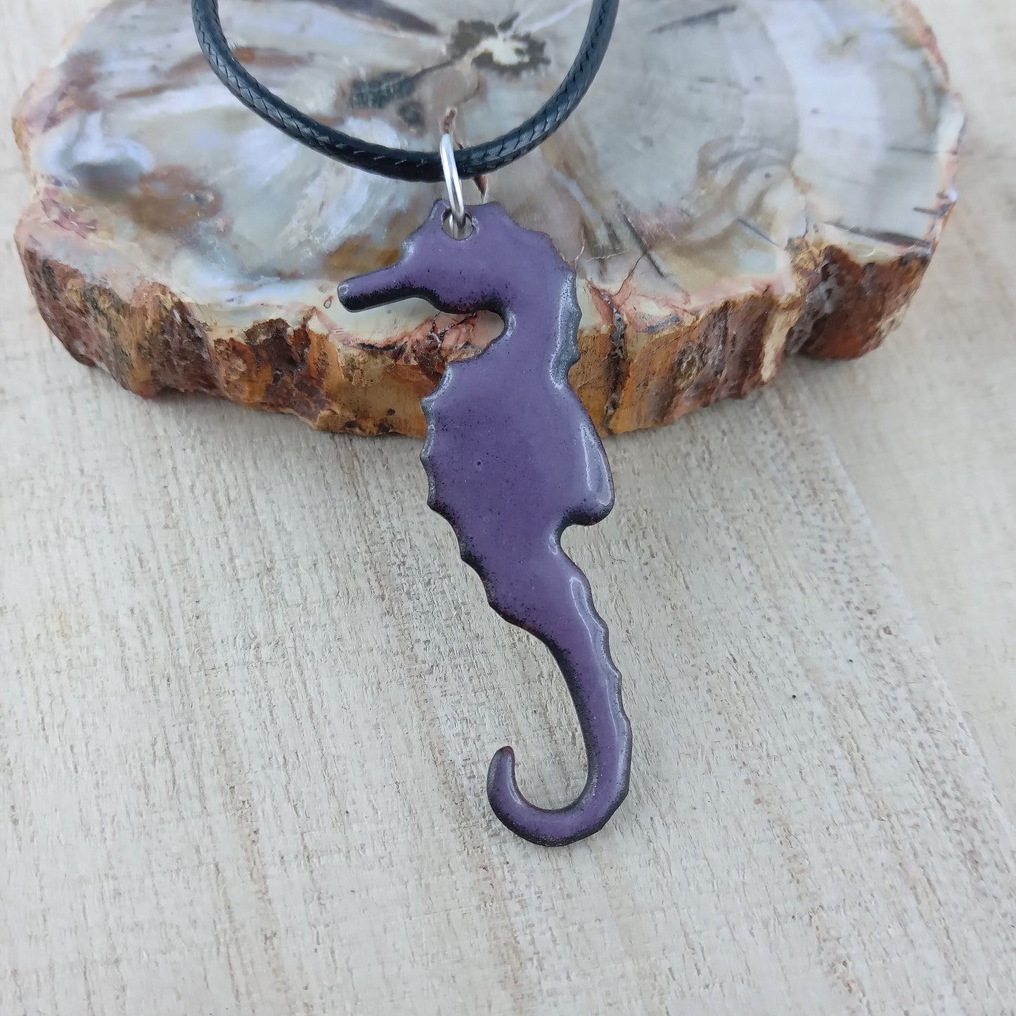 Pendant with enamel, seahorse pendant with chain
