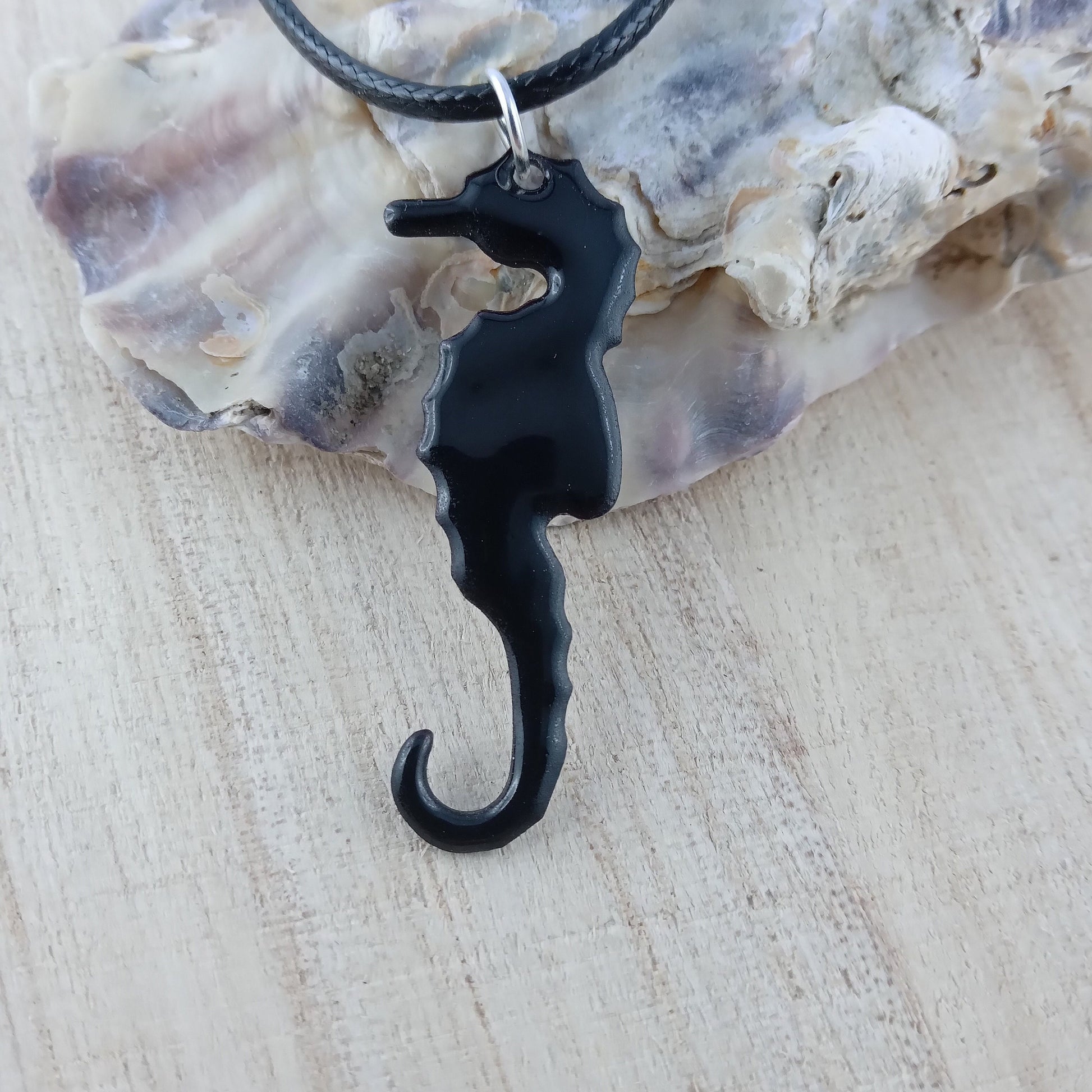 Pendant with enamel, seahorse pendant with chain