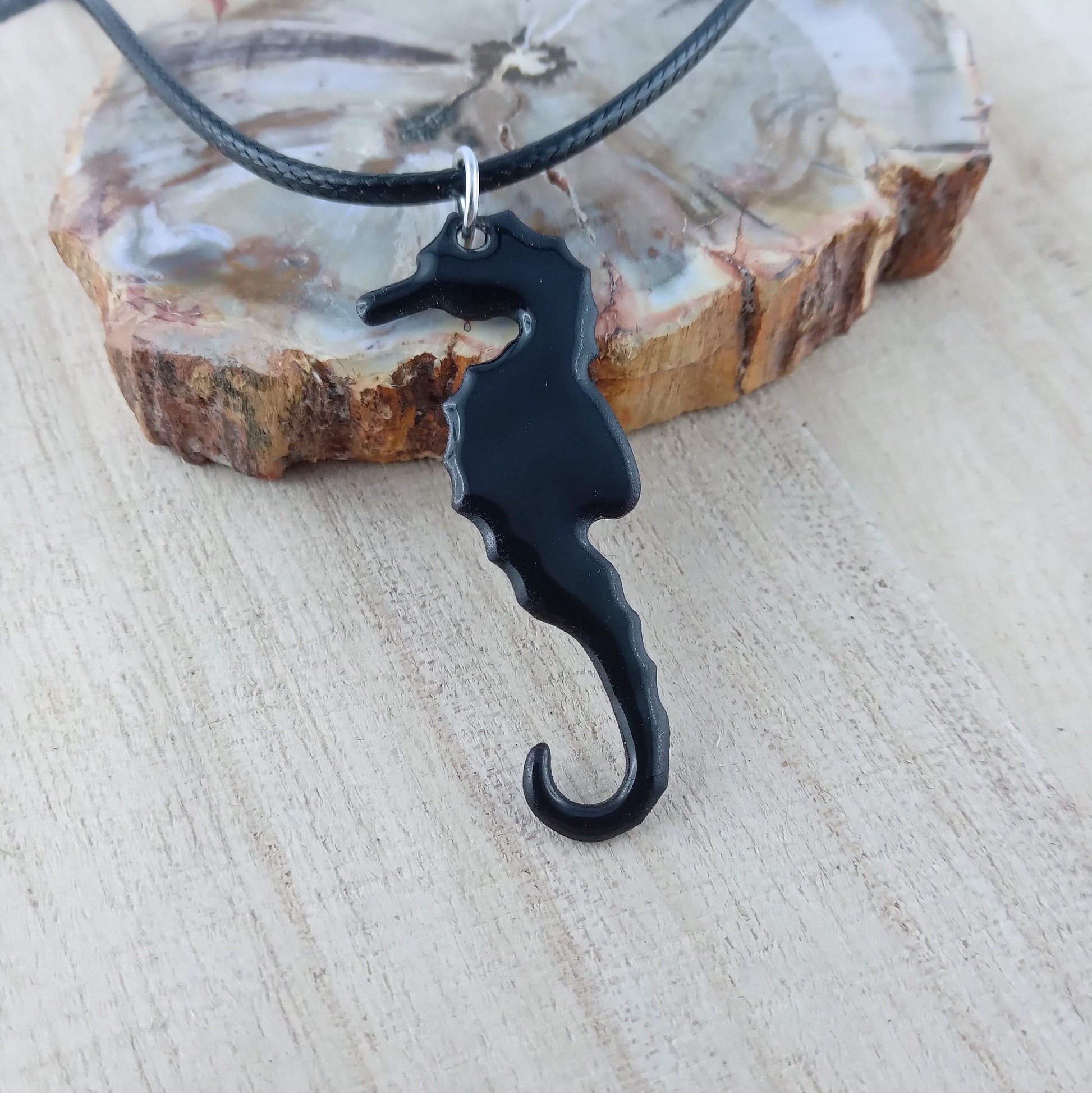 Pendant with enamel, seahorse pendant with chain