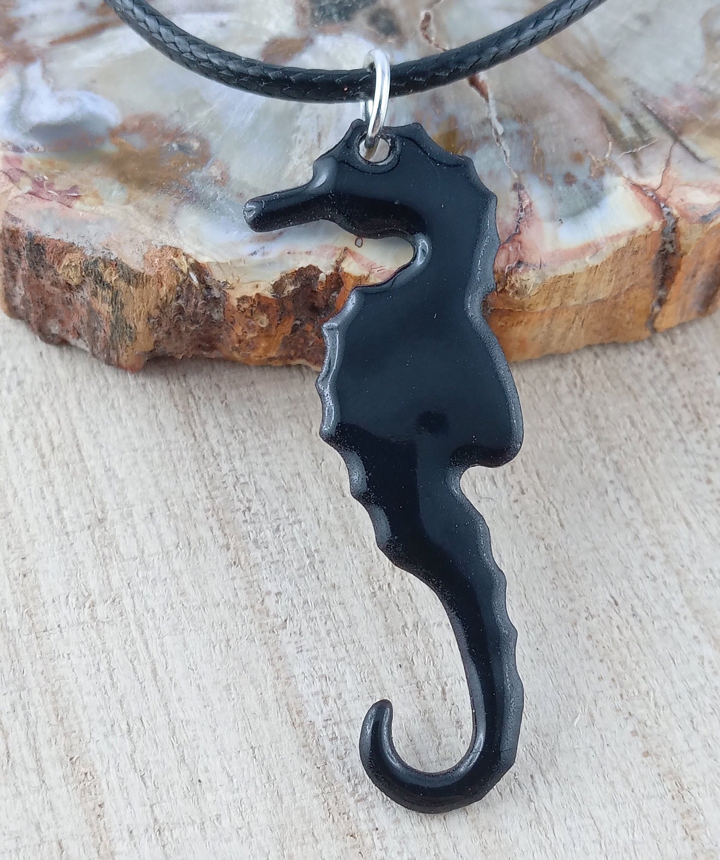 Pendant with enamel, seahorse pendant with chain