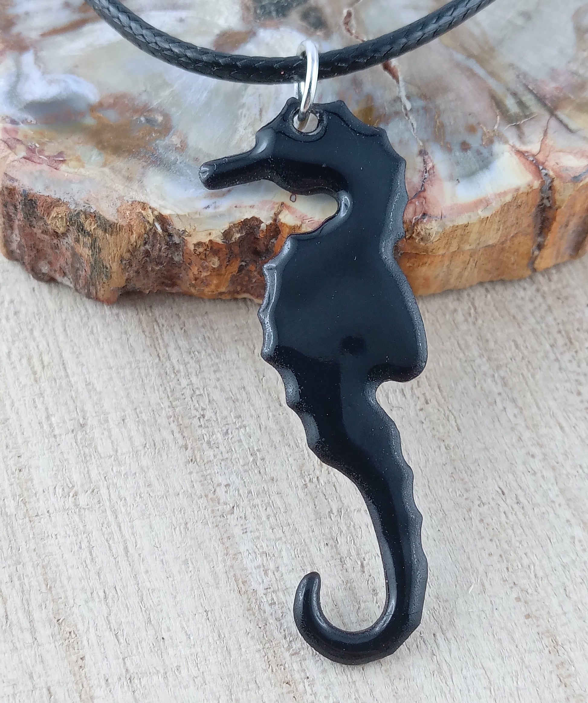 Pendant with enamel, seahorse pendant with chain