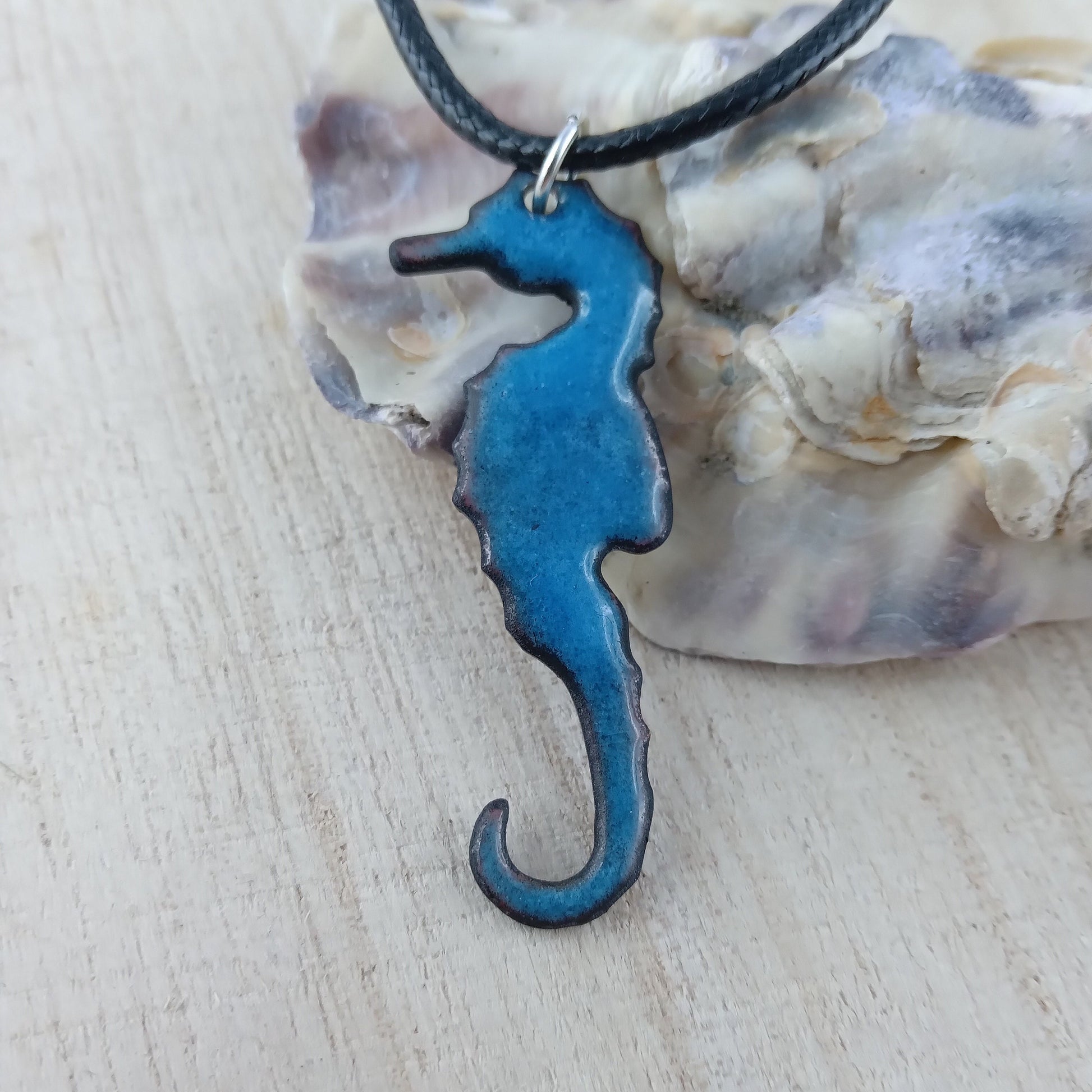 Pendant with enamel, seahorse pendant with chain