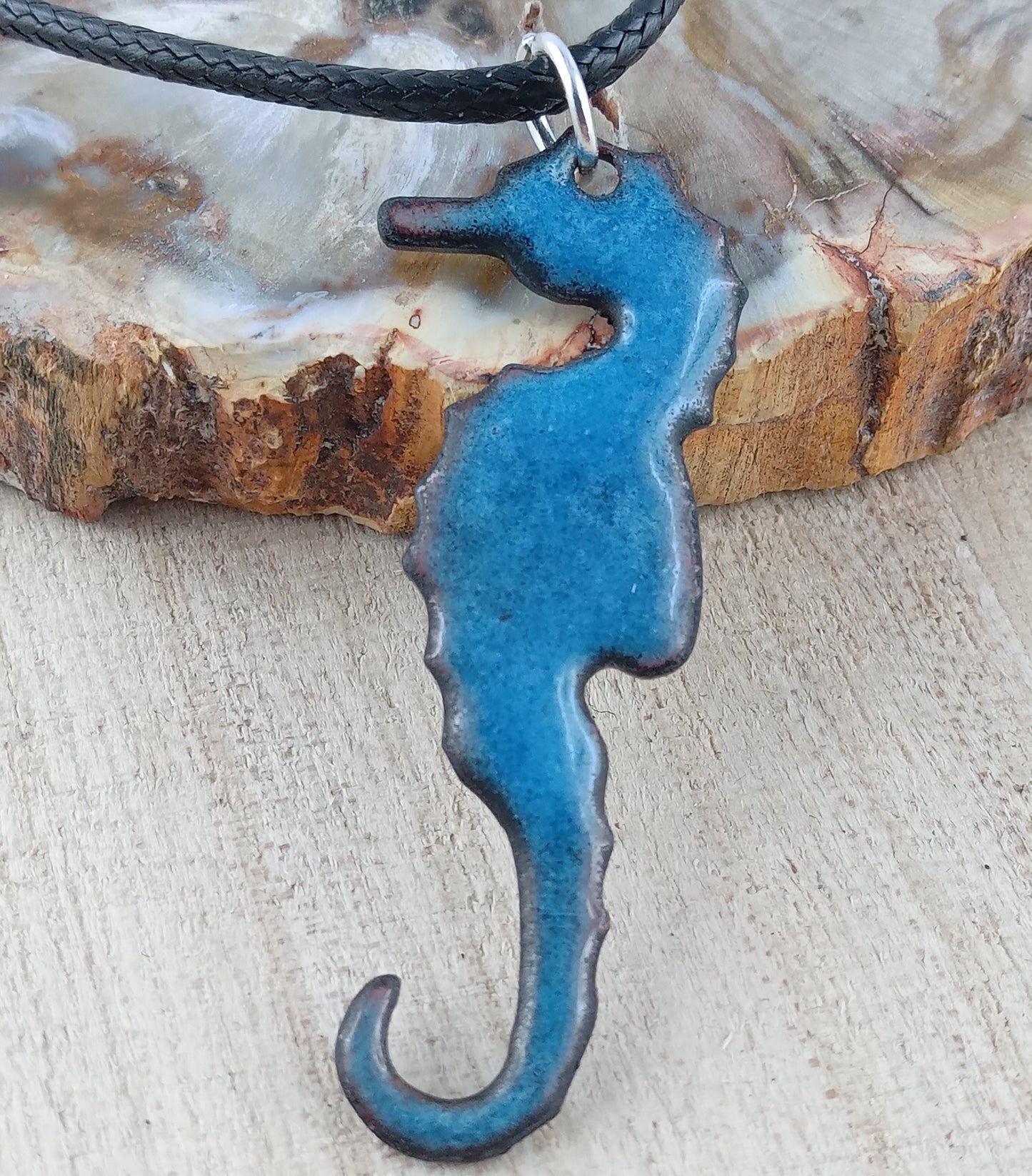 Pendant with enamel, seahorse pendant with chain