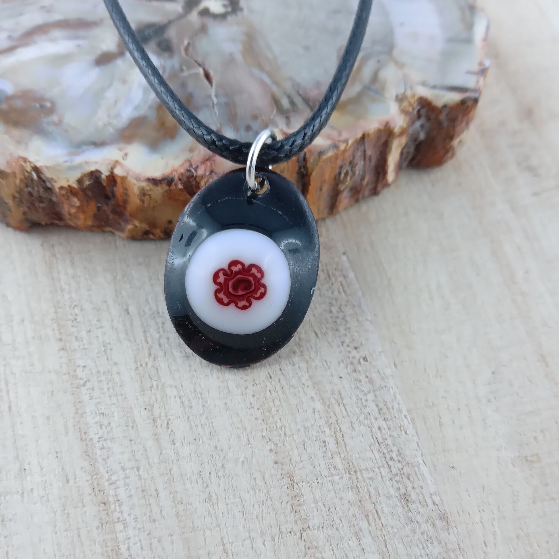 Pendant with enamel, oval pendant with chain
