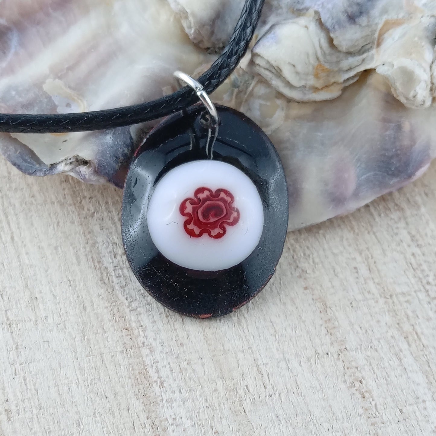 Pendant with enamel, oval pendant with chain
