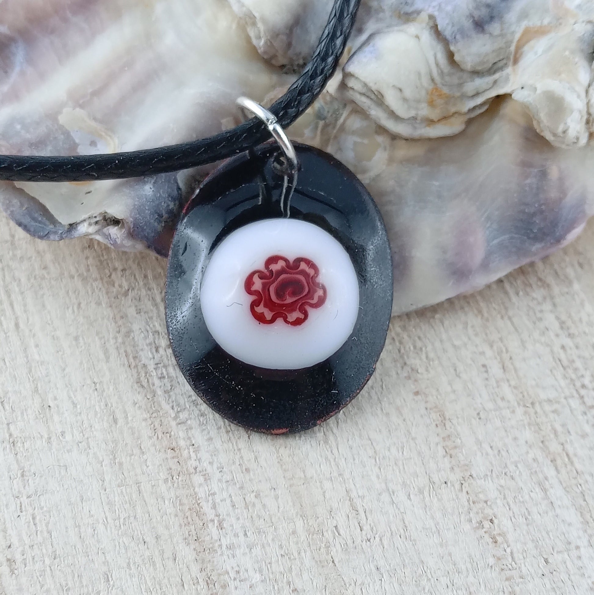 Pendant with enamel, oval pendant with chain