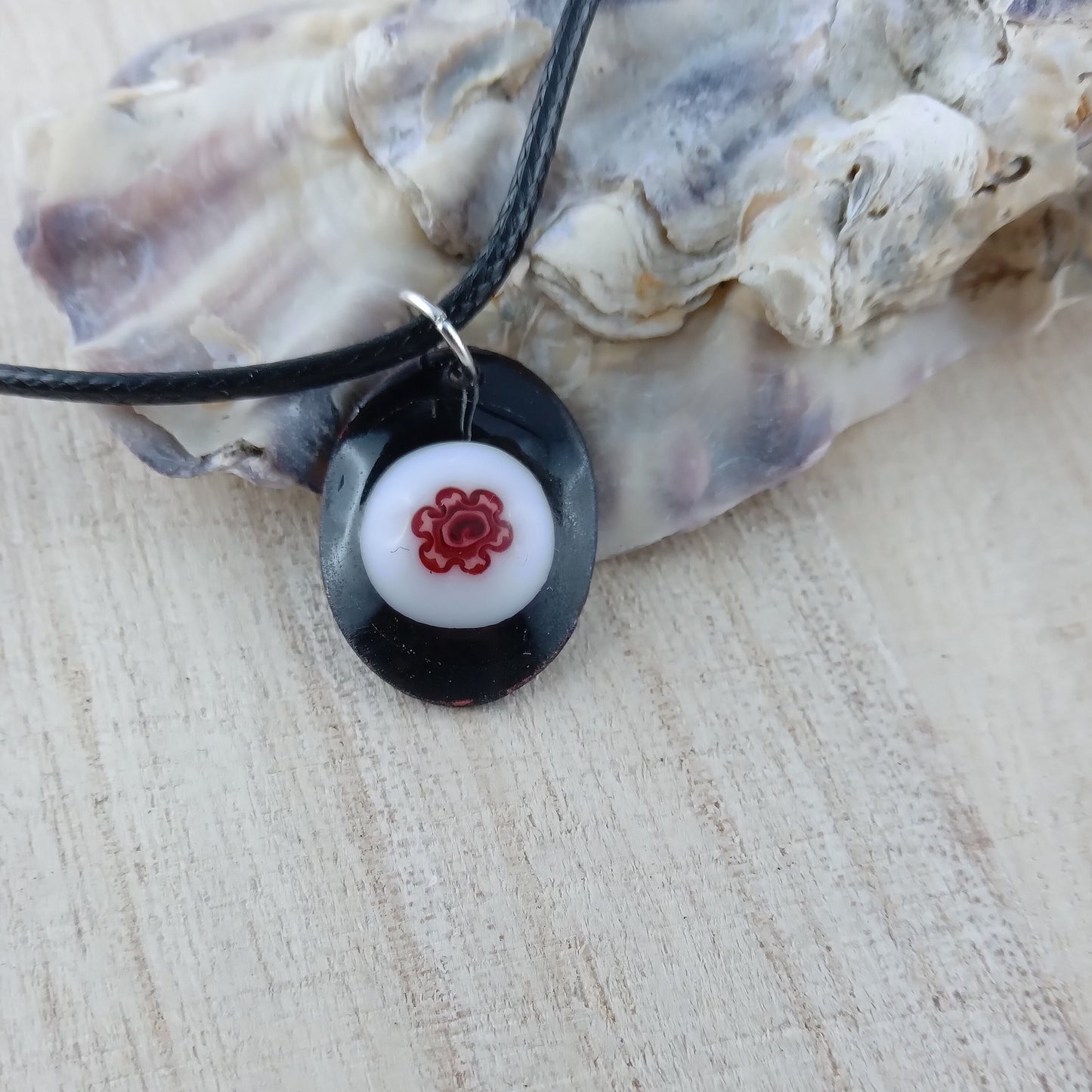 Pendant with enamel, oval pendant with chain