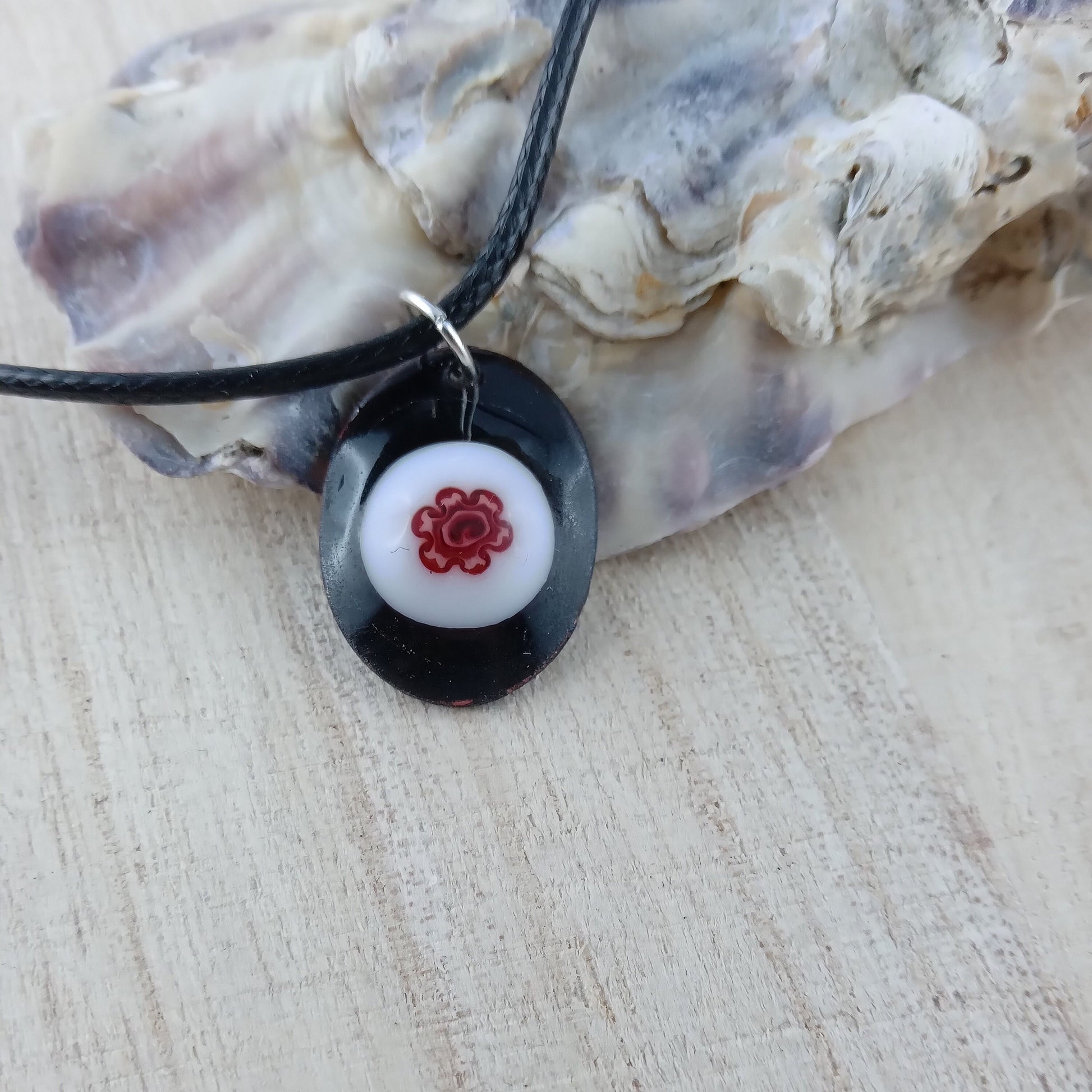 Pendant with enamel, oval pendant with chain