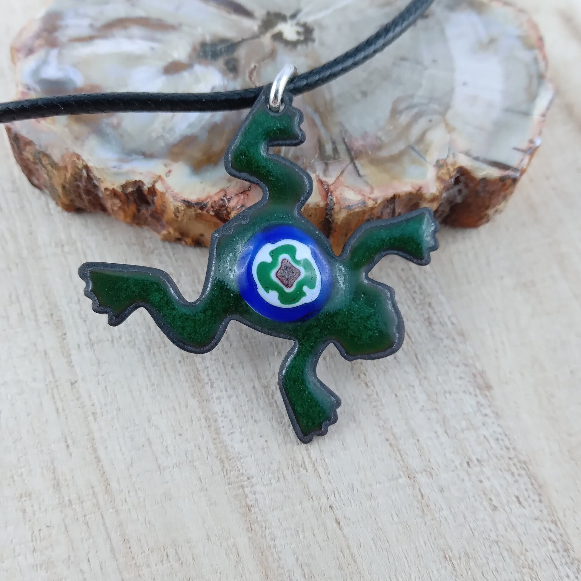 Pendant with enamel, frog pendant with chain