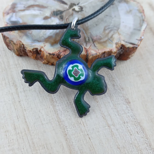 Pendant with enamel, frog pendant with chain