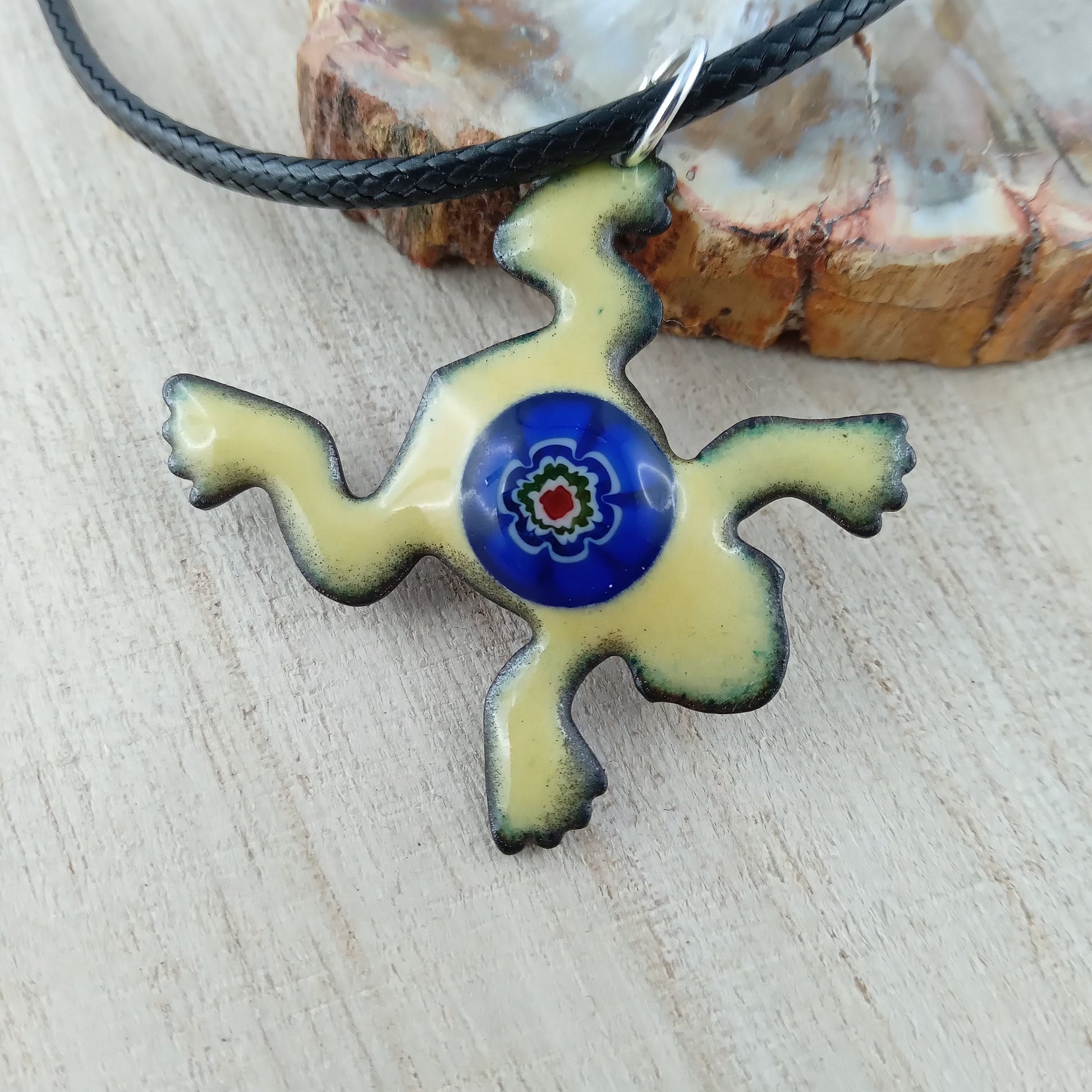 Pendant with enamel, frog pendant with chain