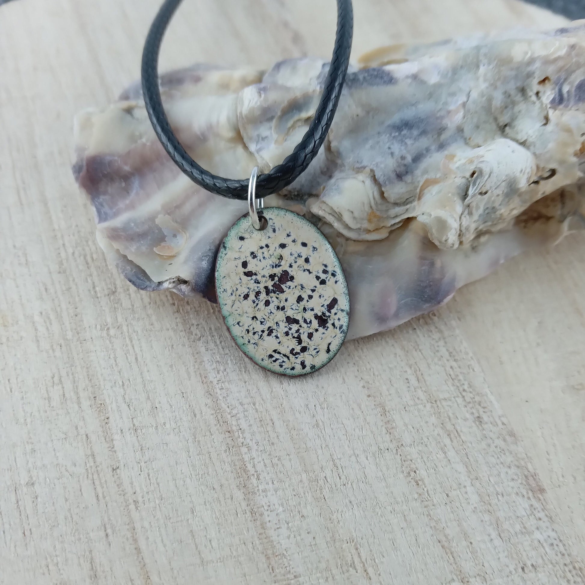 Pendant with enamel, oval pendant with chain