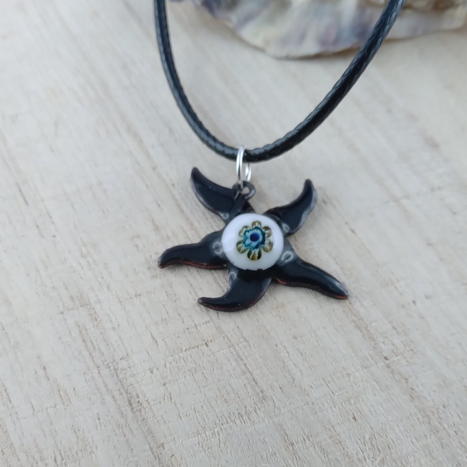 Pendant with enamel, starfish pendant with chain