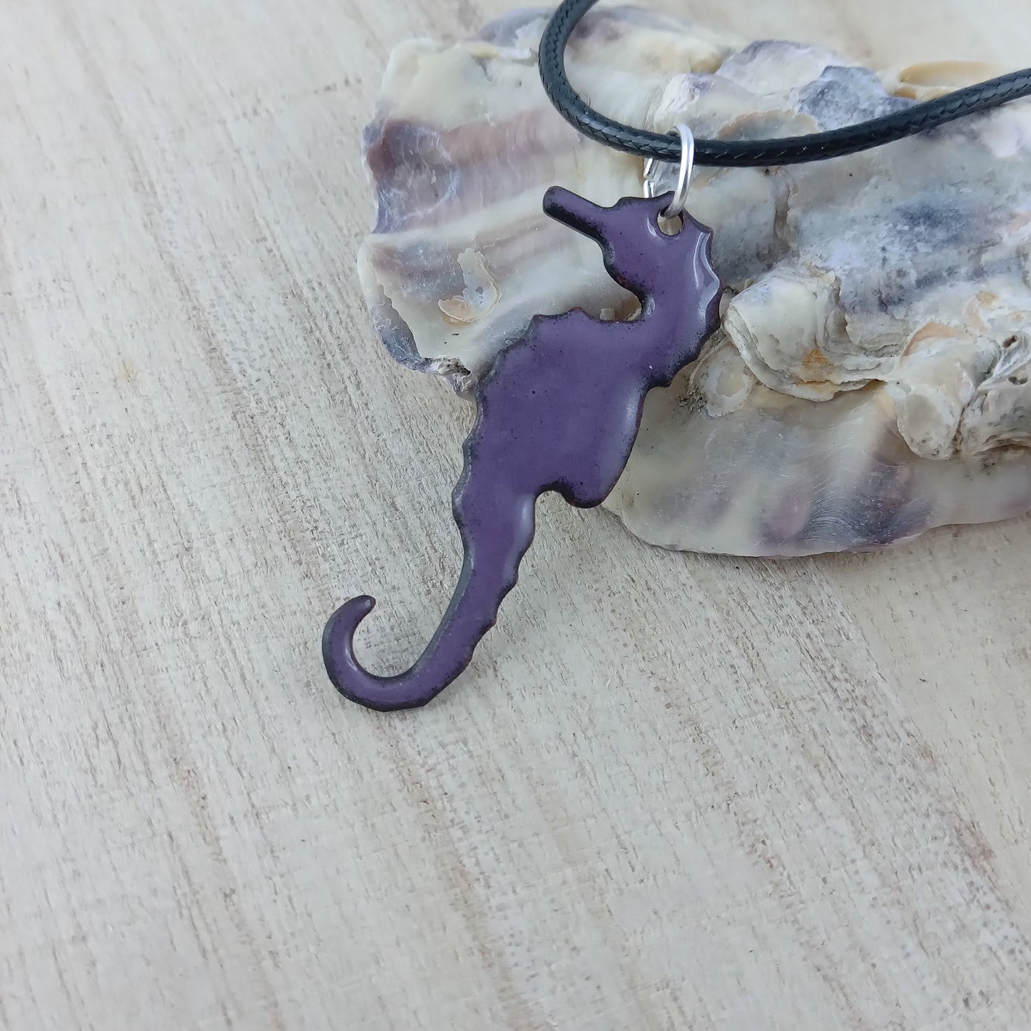 Pendant with enamel, seahorse pendant with chain